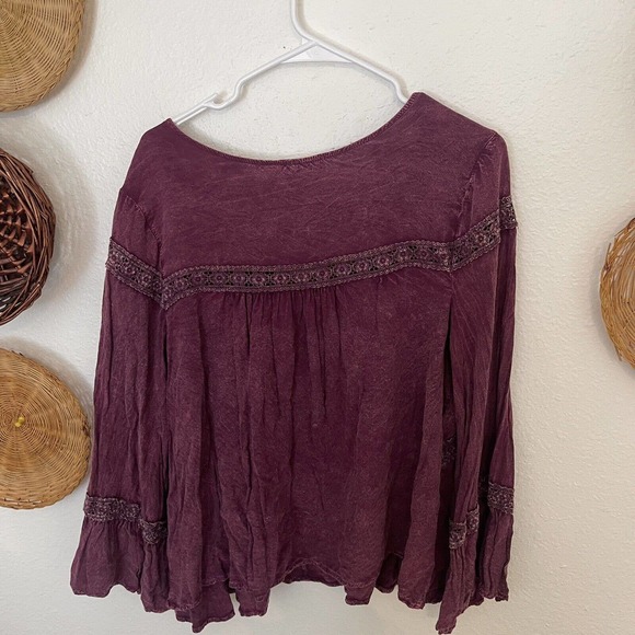 Altar’d State Purple Flowy Blouse Size L Bohemian Summer Beach Boho Long Sleeve - Picture 4 of 6